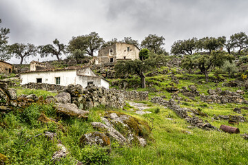 Hiking a walking route at Portalegre, Portugal. Percurso Pedestre de Galegos