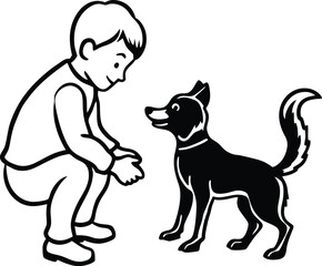 child play with dog vector silhouette