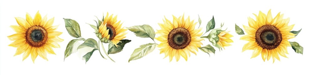Obraz premium Watercolor Sunflower Border