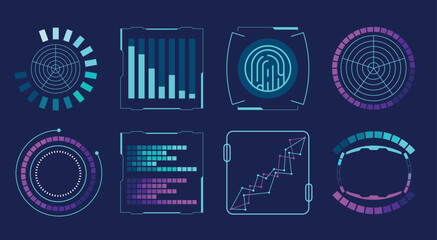 Futuristic Data HUD Interface Elements Vector illustration Set