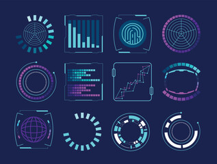 Futuristic Data HUD Interface Elements Vector illustration Set