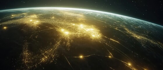 Fototapeta premium Earth at Night from Space Showing City Lights and Global Connections in a Cinematic View of the Planet