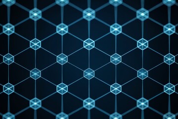 Fototapeta premium Abstract glowing blue hexagonal grid pattern on dark background, concept for technology, network, and connection