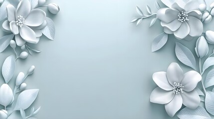 Soft Pastel Themed Border of Leaves and Flowers in Light Colors