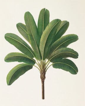 Vintage botanical illustration of a ravenala madagascariensis tree against a white background studio shot
