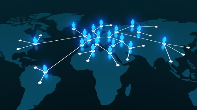 Global Social Network Growing Process 3d Animation. Subscribers Number Rising Illustration. Population Increase on Earth Map Zoom Out. Business People Cooperation, Connection, Communication 4k. - Powered by Adobe
