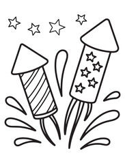 Firework Coloring page for kids, vector illustration festive symbols
