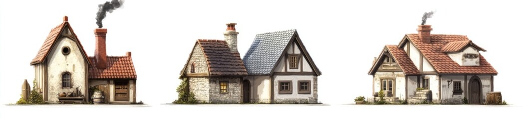 Obraz premium Three rustic, charming houses