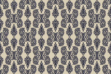 Carpet ikat floral pattern,fabric pattern on navy blue background vector illustration.Ikat ethnic oriental embroidery.Aztec style,abstract background.design for texture,clothing,decoration,carpet,rug.