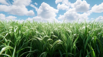 Fototapeta premium Summer Day in a Field of Tall Grass Under a Bright Blue Sky