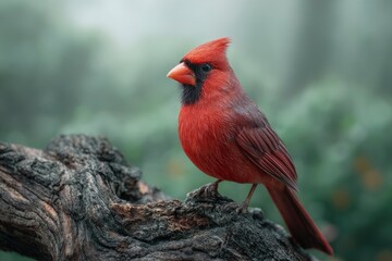 Northern Cardinal: A Vibrant Red Bird on Weathered Wood