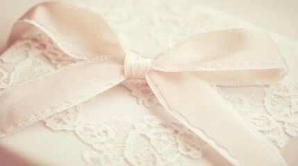 Elegant Cream Lace Fabric with Delicate Pink Satin Ribbon Bow art soft gift wrap girly style craft