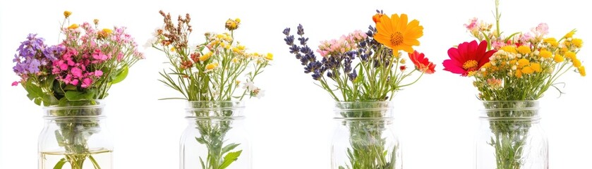 Obraz premium Vibrant Wildflower Arrangements in Glass Vases (1)