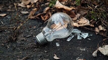 Obraz premium A broken light bulb on the ground