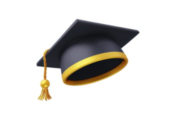 academic hat with golden tassel isolated on white