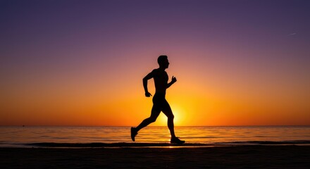 Person jogging silhouette sunset beach