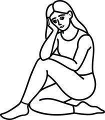 A woman is sitting on the ground with her head in her hands