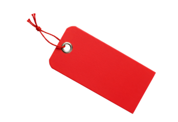 Red Tag with String Closeup Isolated on White Background