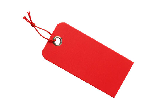 Red Tag with String Closeup Isolated on White Background
