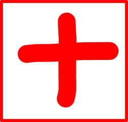 hand drawn math symbols of plus and positive, red math symbols in doodle style