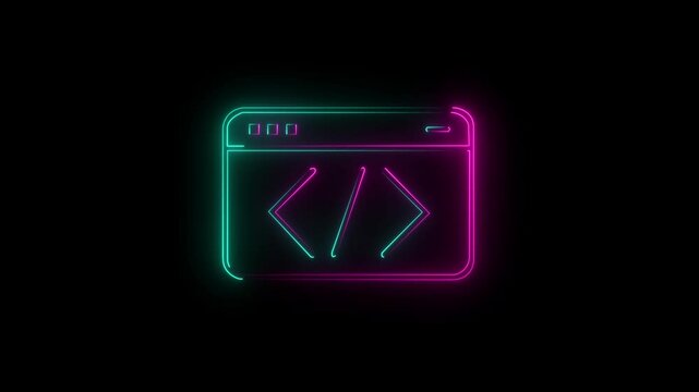 Video footage  glowing Programming, Software Development neon icon. Looped Neon Lines abstract on black background .Laser Pictogram animation. 