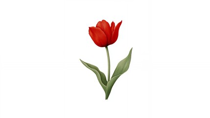 Obraz premium Single Red Tulip Flower Botanical Illustration Spring Bloom Nature stem leaf plant white image fresh
