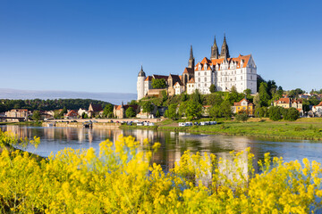 Meißen an der Elbe mit Burgberg, Dom und Albrechtsburg im Sommer
