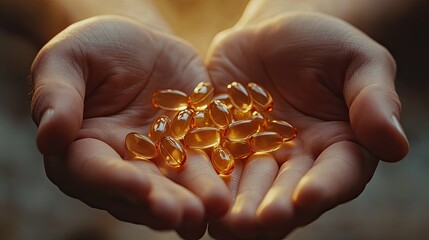 Golden capsules held gently in cupped hands.