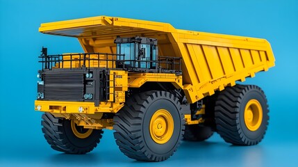Obraz premium Vibrant Yellow Dump Truck Loaded with Materials on Bright Background