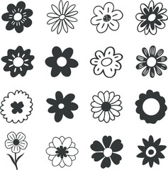 Set of flower icons.  Black and white flower icon design set. Flowers icon set