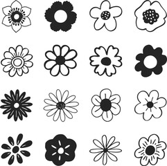 Set of flower icons.  Black and white flower icon design set. Flowers icon set