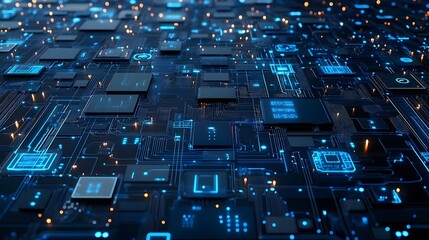 Obraz premium Glowing Blue Nodes Network with Captivating Visuals in Technology