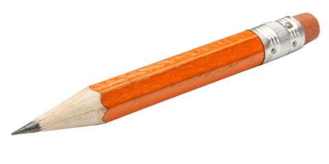 Watercolor Short orange pencil with eraser isolated on transparent background