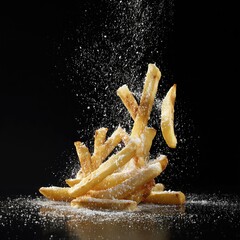 crispy tasty potato fries chips with salt flavour spice powder . aspect ratio 1:1