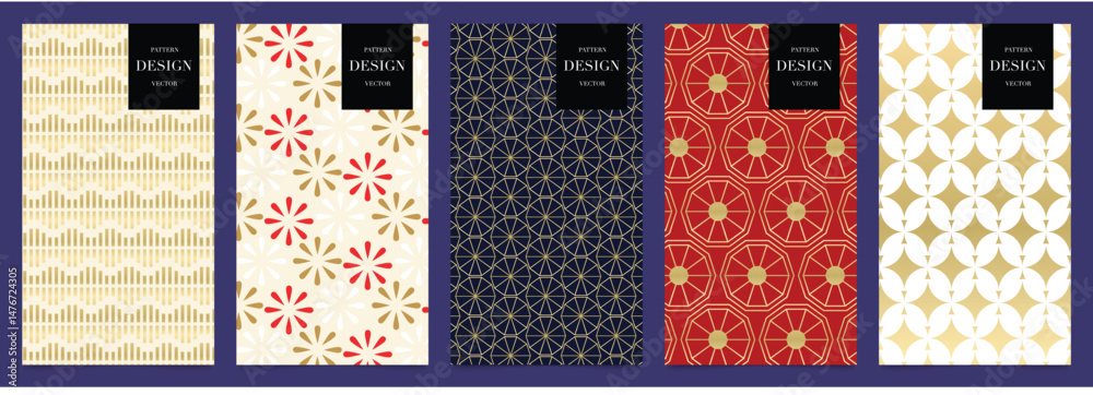 Aufkleber Japanese patterns vector. Geometric shape and ornamental vector patterns and swatches. Design for fabric , wallpaper, banners and cover background.