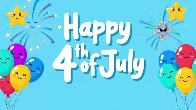 Kid-Friendly 4th of July Animation: Cartoon Fireworks & Bouncy Text