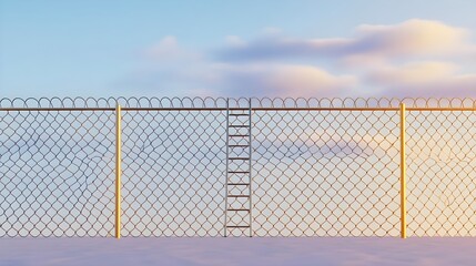 Yellow Metal Fence with Ladder Symbolizing Progress Against Sky