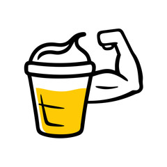 Protein shake in cup with strong arm illustration  