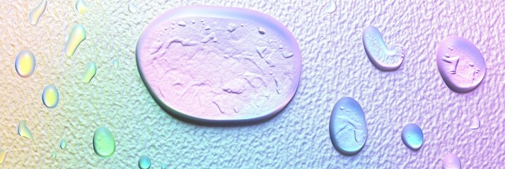 Water droplets on a textured, iridescent surface