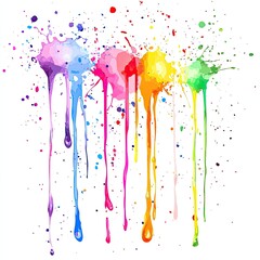 Abstract rainbow paint splatters dripping down.  Colorful splashes and streaks of paint in various shades of the rainbow