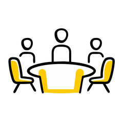 Fototapeta premium Outline of meeting room with four people around a round table 