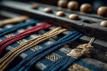 Delicate silk ribbons in Olympic color palette woven into intricate textile designs