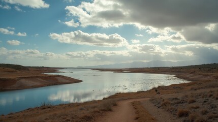 Wide panoramic view of San Pedro Salt Marshes during midday under cloudy conditions.