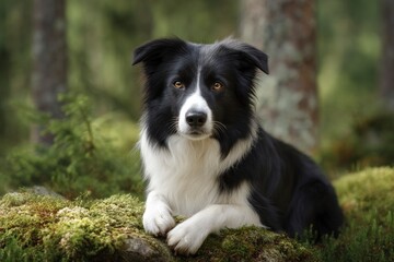 Fototapeta premium Border Collie in Serene Forest: A Captivating Portrait