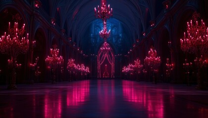 Obraz premium Dark, regal hall with glowing chandeliers