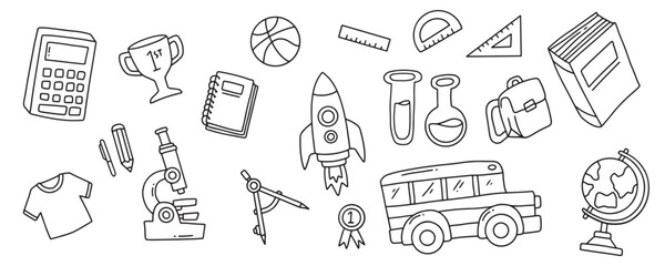 Back to school and education doodle elements. Vector illustration in line