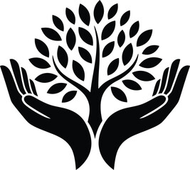 hands with olive tree silhouette isolated icon vector illustration design  black and white