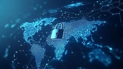 Global Network Security Padlock Digital World Map