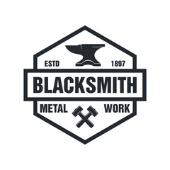 a blacksmith logo on a background with texture. Vector illustration of anvil hammer and text on background with texture. Professional metal work Vector illustration.