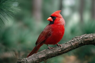 Northern Cardinal: Vibrant Red Bird on Branch, Serene Nature Photography